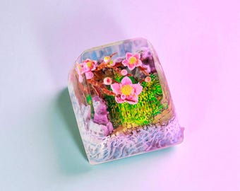 Porte-clé fait main en résine de fleurs de cerisier : 1U Artisan Gamer Keycap