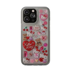Y2K 3D Junk Cute Cartoon Sanrio, Hello Kitty Sticker Bling Glitter Custodia per telefono, iPhone 16 15 14 13 12 11 Pro Max