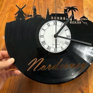 Nordeney Skyline Vinyl Record Clock TheKreativVinylShop Gift Idea Wall Clock Vinyl Clock