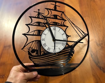 Sailing Ship Record Clock TheKreativVinylShop Gift Idea Wall Clock Vinyl Clock