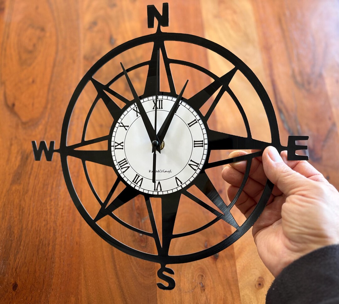 Compass Compass Record Clock Thekreativvinylshop Gift Idea Wall Clock ...