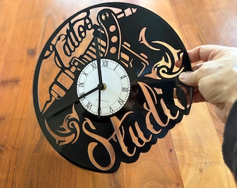 Tattoo Studio Record Clock TheKreativVinylShop Gift Idea Wall Clock Vinyl Clock