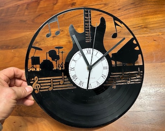 Music Drums Piano Record Clock TheKreativVinylShop Gift Idea Wall Clock Vinyl Clock