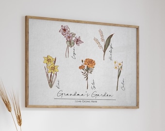 Personalized Gift for Grandma, Grandma's Garden Birth Flower, Mother's Day Gift for Grandma, Mothers Day Gift, Custom Print Christmas Gift