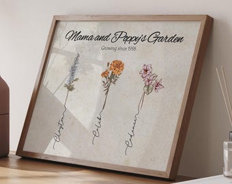 水彩画風誕生月の花のキャンバスウォールアート、お母さんへのギフト、カスタムパーソナライズギフト、母の日ギフト、家族の誕生花、クリスマスギフト