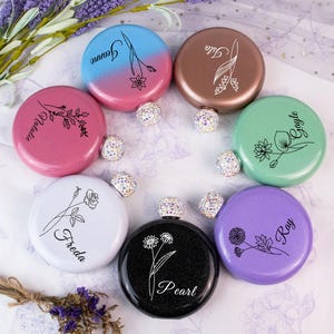 Custom Bridesmaid Proposal Gift, Round Womens Flask Personalized with Name, Shimmery Circle Flask, Bachelorette Party Favor, Gifts for Her