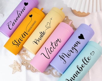 Personalized Tumbler with Lid and Straw, Custom Skinny Tumbler, Pastel Matte Cup, Bridesmaids Gifts, Bridesmaid Proposal, Bridal Shower Gift