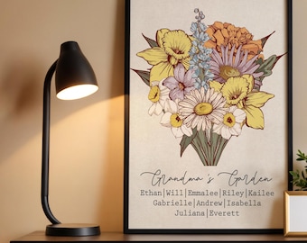 Custom Birth Flower Bouquet Wall Art, Mother's Day Gift for Grandma, Grandma's Garden, Nanas Garden, Personalized Flower Digital Print