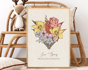 Grandma's Garden Birth Flower Bouquet Gift for Mom, Decor Birthflower Gift, Mothers Day Gift, Birthday Gift for Her,Personalized Birth Month