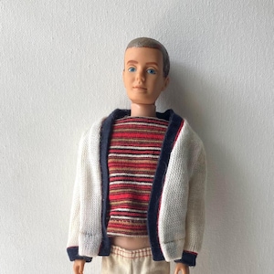 Vintage Ken Doll - Casual Outfit - Sneakers - Flocked Brown Hair (Needs TLC) - Stain On Back Of Sweater - MCMLX on Butt