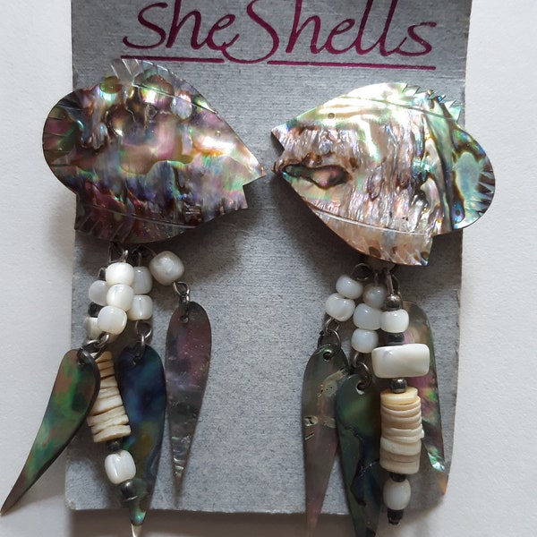 She Shell ABALONE DANGLE EARRINGS Hawaii - Post Style Pierced Earrings