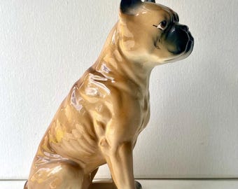 Vintage Ceramic Boxer Figurine: 1950s Japan Paper Label
