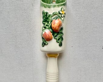 Vintage Scoop with Strawberries Wall Pocket Vase - Unmarked - 2 1/4” Wide by 8 1/4” Tall