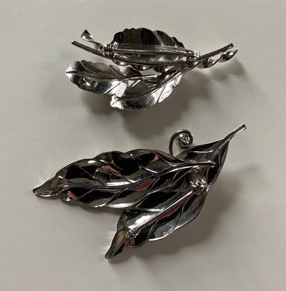 Pair CARL ART Sterling Silver Leaf Brooches - image 2