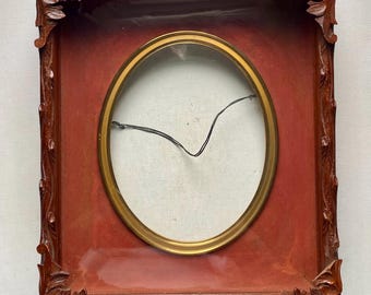 Antique New England (?) Deep Profile Carved Walnut (?) Picture Frame with Glass - 8” by 10” Center Oval - Missing Some Corner Elements