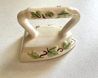 Vintage Handpainted Clothes Iron Ceramic Wall Pocket - Unmarked - 3 3/8” Wide by 5 1/4 Tall”