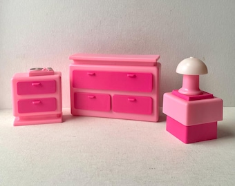 1970’s - 1980’s Barbie Dream House Bedroom Furniture - Dressers - Night Stand or Vanity Seat - Lamp - Record Player
