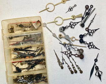 Mix NOS and Vintage Clock Dial Hour and Minute Hands - For Parts or Repair - Whole Plastic Case Full - 75 Pieces Plus