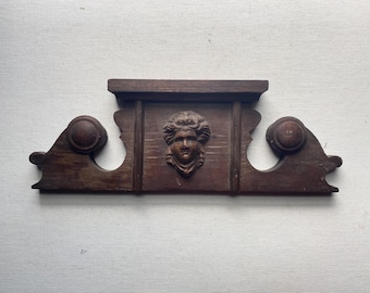 Antique Wooden Clock Pediment - Wall Clock Crest - Regulator (?) Clock Pediment - 4 3/16” Tall by 12 1/8” Wide