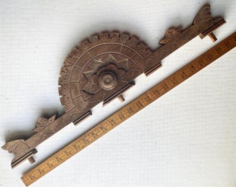 Antique Wooden Eastlake Style Clock Pediment - Large Solid Wood Wall Clock Crest - 5 7/8” Tall by 23 5/8” Wide