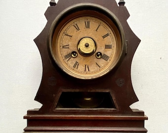 Antique Terry Co. Movement Mantle Clock with F. Kroeber One Day Pansy Label on Back Panel - For Parts or Repair