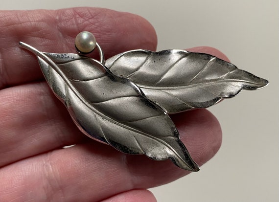 Pair CARL ART Sterling Silver Leaf Brooches - image 8