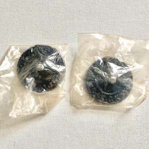 Pair Vintage Cast Iron Ansonia Clock Co. Coil Strike Gong Base - 2 3/8” Diameter - Embossed - Painted Black - New Old Stock
