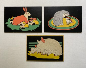 1950s Flocked Animal Wall Hangings: Children's Nursery Art (Set of 3)