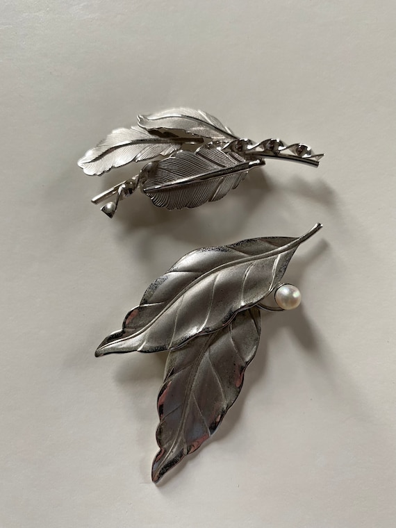Pair CARL ART Sterling Silver Leaf Brooches