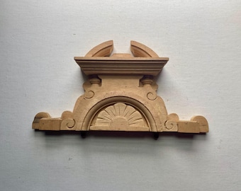 Antique Wooden Clock Pediment - Wall Clock Crest - Regulator (?) Clock Pediment - 6 3/4” Tall by 13 1/4” Wide - Unfinished Pine (?)