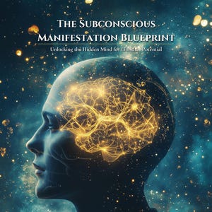 May include: A blue and gold illustration of a human head with a glowing brain, representing the subconscious mind. The text "THE SUBCONSCIOUS MANIFESTATION BLUEPRINT" is at the top of the image. The text "Unlocking the Hidden Mind for Limitless Potential" is below the title. The text "The Conscious Blueprint" is at the bottom of the image, with the text "Authored By: Justin King" below it.