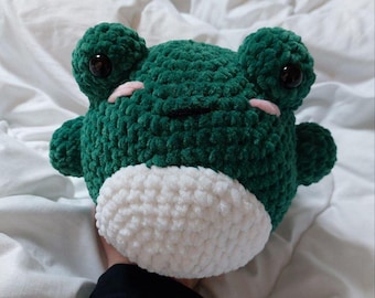 Handmade Crochet Frog Plush – Chunky Velvet Amigurumi Toy