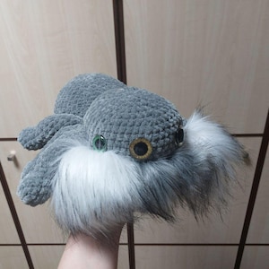 Handmade Plush Spider Toy with Faux Fur Details Unique Gift for Arachnid Lovers, Fluffy Spider Plush Stuffed Toy with Golden and Green Eyes