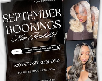 September Booking Flyer, Fall Booking Flyer, September Books Open, Fall Lash Hair Nails Braids Wig MUA Flyer, Fall Book Now Flyer, DIY Canva