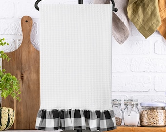 Black and White Ruffle Towel: Kitchen, Bathroom, Office Hand Towel | Cute & Functional | Ruffle Plaid Kitchen Dishcloth Farmhouse