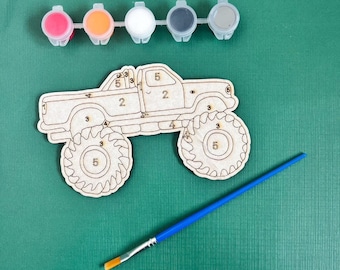 Monster Truck Painting by Numbers Kit: DIY Craft Project | Pickup Party Favors Make And Take DIY Kit | Paint By Number Painting Kits