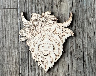 Highland Cow Wood Cutout DIY Kit | Unpainted Farm Animal Wall Sign | Farmhouse Decor | Paint Your Own Cow Shaggy Rustic Cow Decor Craft