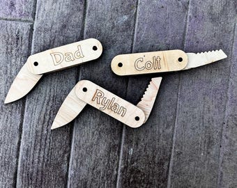 Personalized Wooden Toy Pocket Knife: Custom Engraved Folding Knife for Kids