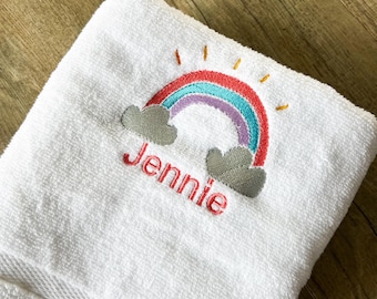 Rainbow Kids Towels with Custom Name | Embroidered Primary Gift or Baptism Present | Look for Rainbows Theme | Kids Faith Keepsake