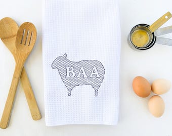 Sheep Dish Cloth Cute Usable Kitchen Decor | Embroidered Towel | Lamb Hand Cloths Black and White Themed | Farmhouse Style Bulk Available