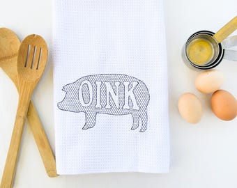 Embroidered Pig Kitchen Towel: Farmhouse Style Microfiber Dish Towel | Pig Lover Gift | Bulk Housewarming Gifts