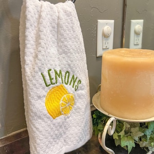 Lemon Embroidered Microfiber Hand Towels - Farmhouse Style Decorative Kitchen  Bathroom Gift for Women