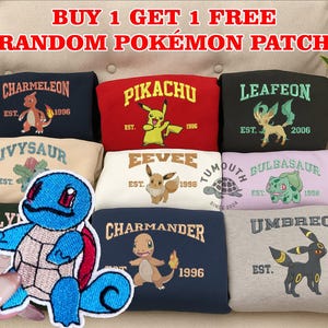 Buy 1 Get 1 Random Embroidered Patch, Custom Anime Embroidered Sweatshirt, Poke Embroidered Sweatshirt, Gift for him