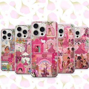 Pink Indian Phone Case Buddha Hindu Collage Cover Indian Folk Art Cover iPhone11 iPhone 12 iPhone 13 iPhone 14 iPhone 15 iPhone 16 Pro Max