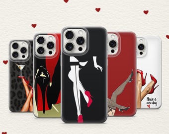 Hoge hak mode telefoonhoesje rode onderkant schoenen kunst cover iPhone 17 16 15 Pro Max Samsung Galaxy S26 S25 ultra chique sexy vrouw cadeau
