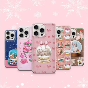 Custodia per telefono a forma di globo di neve, con simpatico pupazzo di neve invernale e albero di pino, custodia natalizia per iPhone 11, iPhone 12, iPhone 13, iPhone 14, iPhone 15, iPhone 16 Pro