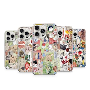 Funda para teléfono con diseño de collage de anime y manga kawaii con diseño de tablero de estado de ánimo japonés para iPhone 11, iPhone 12, iPhone 13, iPhone 14, iPhone 15 y iPhone 16 Pro