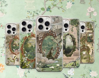 Fairycore Phone Case Angel Cottagecore Art Cover Fairy Floral Forest Cover Green Collage iPhone 12 iPhone 13 iPhone 14 iPhone 15 iPhone 16