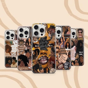 Custodia per telefono con collage di donna nera, stile afro boho, estetica, donna africana, ragazza marrone, iPhone 11, iPhone 12, iPhone 13, iPhone 14, iPhone 15, 16