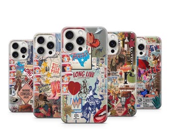Funda para teléfono con collage del oeste de Texas, funda vaquera de rodeo para iPhone 17 16 15 Pro Max, Samsung Galaxy S25 Ultra, vaquera vintage americana
